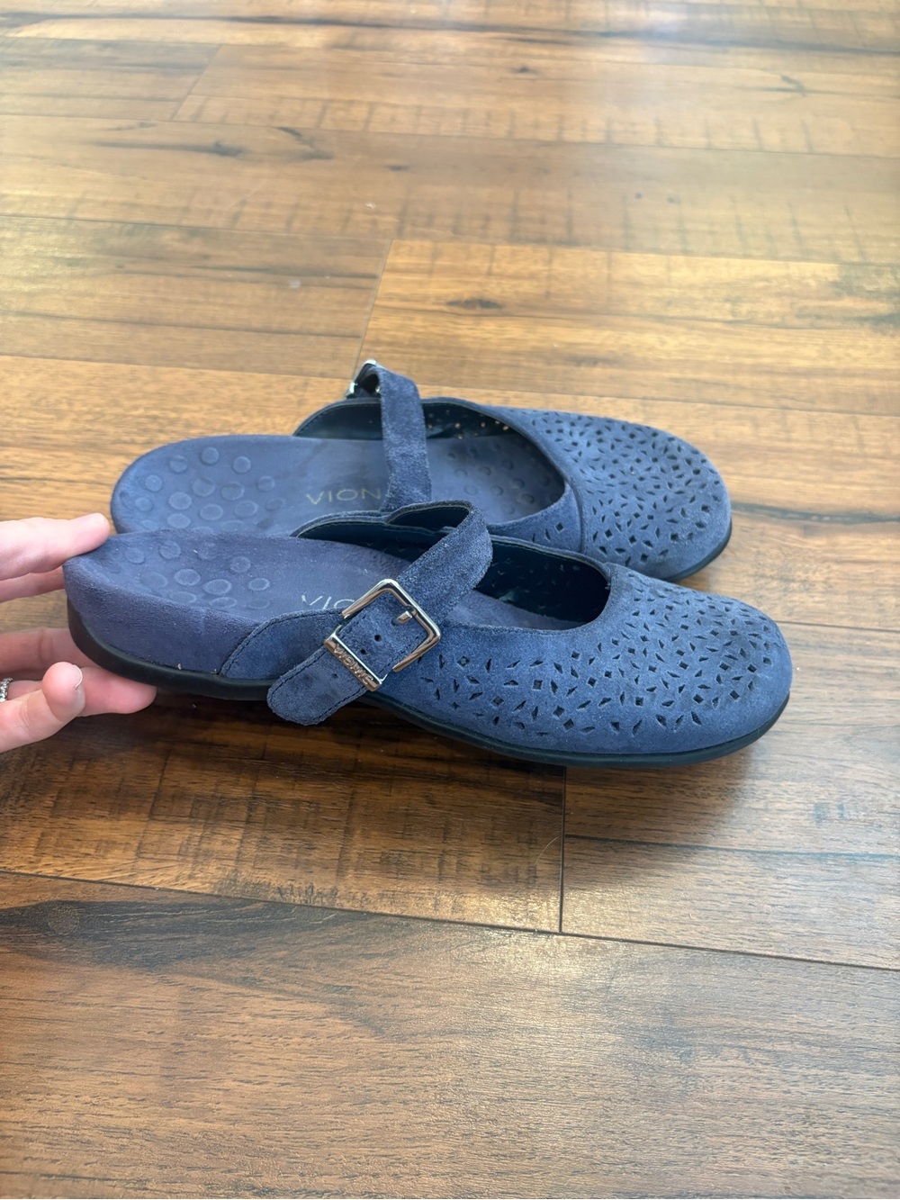 Vionic Lidia Suede Mules Size 7  Blue Mary Jane Slip-On Mule Women’s Shoes